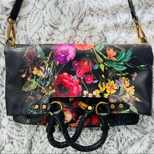 ELLIOTT LUCCA FOLDOVER LEATHER FLORAL SHOULDER/CROSSBODY BAG